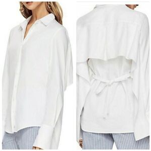 BCBGMAXAZRIA ROSITA Long Sleeve Cape Accent White Tunic Blouse Size Small